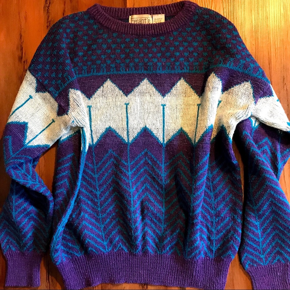 Retro Turquoise and Purple Sweater